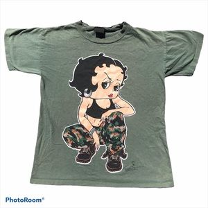 Vintage Betty Boop 90s tee Girls Rule! army chick camo pants bad ass READ DESC